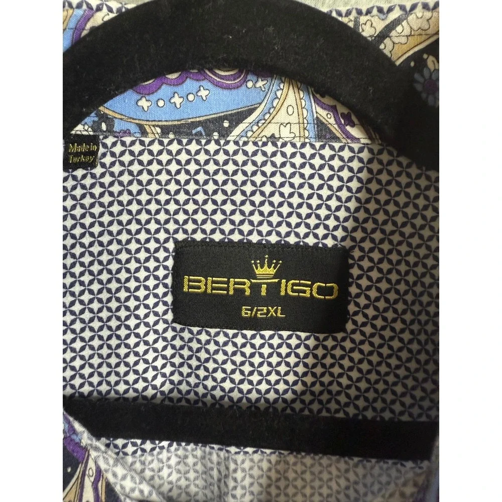Bertigo Dress Shirt‎ Men's 2XL Long Sleeve Geometric Print Paisley Trim Tailored